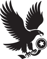 Eagle silhouette clutching winner medal with talons black color vector on white background