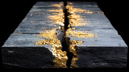 Dark gray stone slab with gold accents.