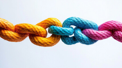 A close-up of colorful knotted ropes symbolizing unity and strength. Perfect for themes of collaboration, connection, and teamwork.
