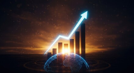 Rising Arrow Graph Over Earth Business Growth Concept.