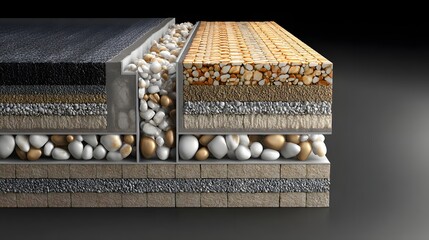 Cross-section of a layered pavement structure.