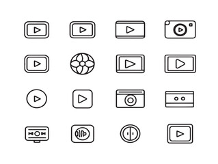 Video player icon set in clean minimal line vector design