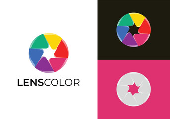 This is a camera lens logo with a modern and colorful style. This logo is suitable for creative agencies, media, cameramen, and such.