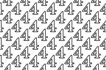 Seamless pattern completely filled with outlines of number four symbols. Elements are evenly spaced. Illustration on transparent background