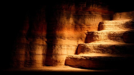 Terraced steps of light-brown rock formation.