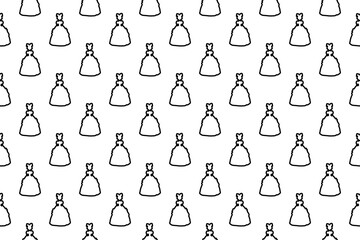 Seamless pattern completely filled with outlines of princess symbols. Elements are evenly spaced. Illustration on transparent background