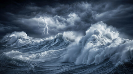 Obraz premium Huge Waves Breaking in Dark Stormy Ocean