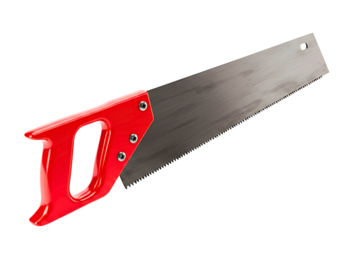 Red handled saw isolated on transparent background