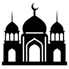 Black Silhouette Illustration of a Mosque with Crescent Moon and Minarets on Top