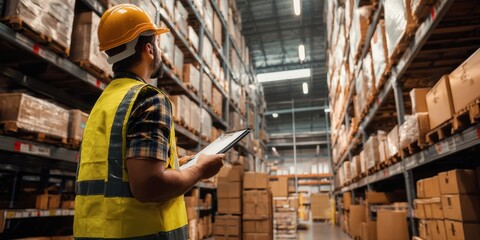 The warehouse worker managing inventory with a tablet to enhance operations.