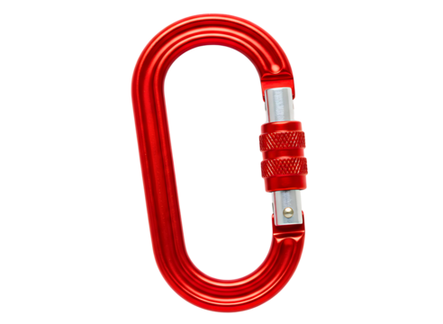 metal climbing carabiner with screw gate isolated on transparent background