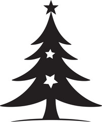 Star topped Christmas tree silhouette black color vector on white background