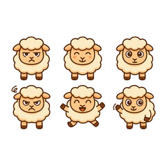 Cute Sheep Character Set  Farm Animal with Different Expressions