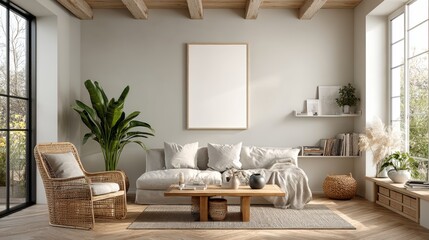 Frame mockup, ISO A paper size. Living room wall poster mockup