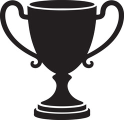 Classic trophy cup silhouette icon with handles wide base black color vector on white background