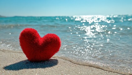 Fototapeta premium Red heart on beach