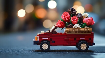 Valentine's Day roses and chocolates delivered by a cute toy truck perfect for sharing love this season