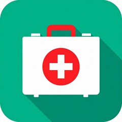 Obraz premium A first aid kit icon, white with a red cross, against a green background.