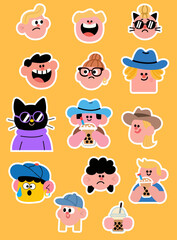 cute face stickers set in flat design style