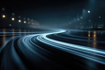 Abstract night road, light trails, curving path