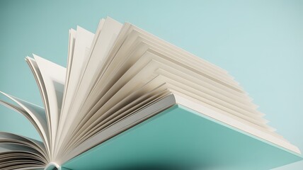 Open Book Pages Fanned Out on Mint Background
