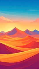Colorful desert landscape at sunrise.