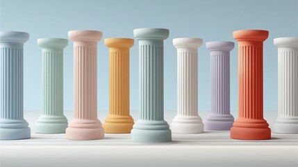 Colorful pastel columns, colorful pastel columns architecture, colorful pastel columns design in minimal background