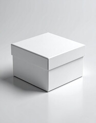 Fototapeta premium White plain cardboard packaging box mockup, three-quarter view, minimal clean background, soft even lighting, realistic texture and shadows, no logo or design.