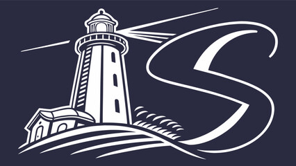 Coastal lighthouse beacon tower vector design maritime nautical navigation symbol with letter s logo concept