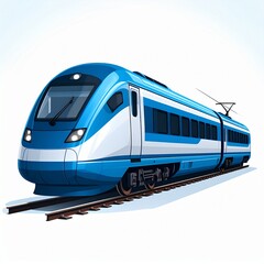 Fototapeta premium A stylized illustration of a modern high-speed passenger train traveling on tracks, isolated.