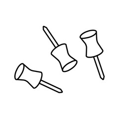 Three simple push pins on white background