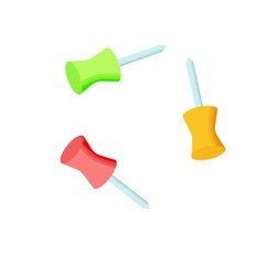 Colorful assorted push pins on white background