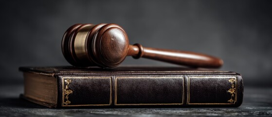 The gavel resting on a classic law book symbolizing justice and legal authority.