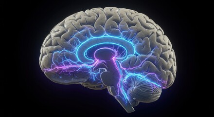 Human Brain with Electrical Activity Neuroscience Concept.