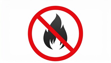 Black flame icon crossed by red circle and slash—universal “No Fire” symbol signaling prohibition of open flames for safety in flammable or hazardous zones.