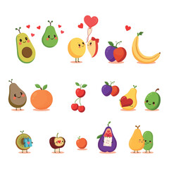 Summer mix Fruits and Healthy Vegetables Vector Collection. Organic Fresh Produce Illustration Bundle for Food and Diet Concepts on white background.