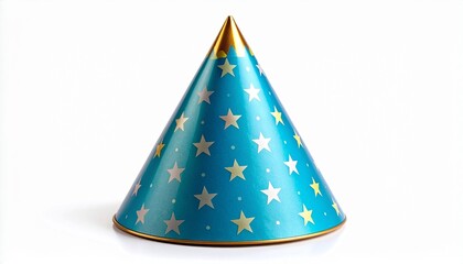 Fototapeta premium Cone-shaped party hat with vibrant polka dots and zigzag trim—symbol of celebration, joy, and festive spirit in birthdays and cheerful gatherings.