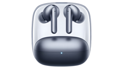 Modern wireless earbuds, showcasing sleek design and technological innovation.