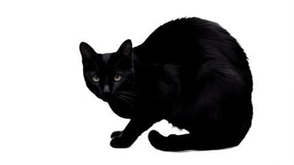 A striking black cat with piercing eyes.