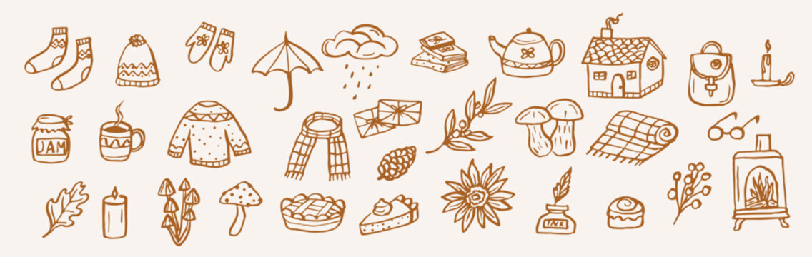 Hand drawn whimsical autumn elements collection
