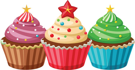 Christmas Cupcakes Frosting Decorations Vector.