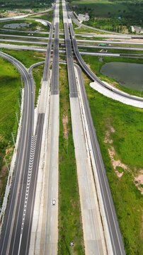 Vertical video aerial view bridge intersection between the highway numbers 290 and 304 Nakhon Ratchasima