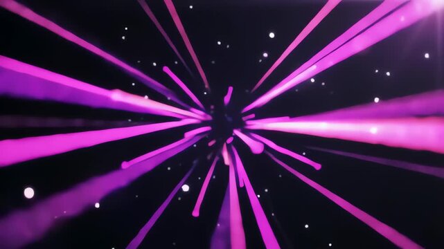 Experience the dynamic thrill of an abstract cosmic journey, where vibrant purple and pink light trails create an illusion of hyper-speed travel through a digital starlit tunnel.