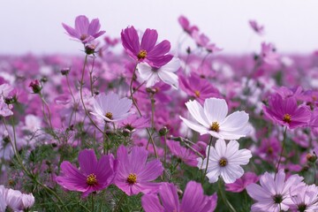Fototapeta premium Pink And White Cosmos Flowers In Full Bloom