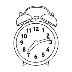 Vintage alarm clock illustration with bells and hands displaying time