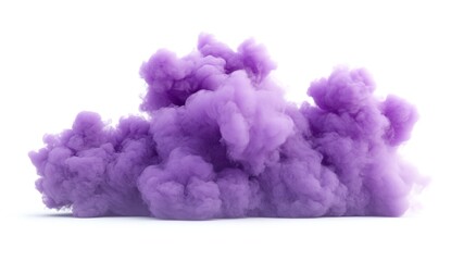A purple cloud of smoke on a white background, in a photographic style, photo-realistic, highly detailed.