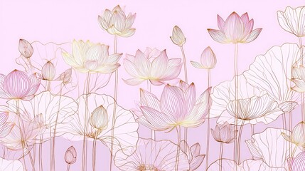 Pastel Pink Floral Background With Golden Design Elements