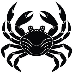 Stylized black silhouette of a crab with detailed legs and claws
