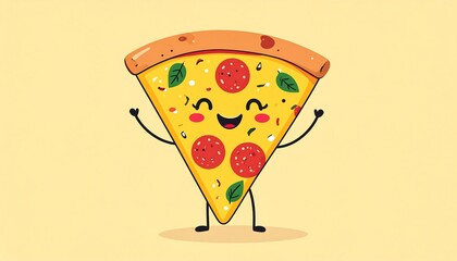 Cute pizza slice with happy expression