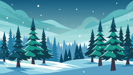 Obraz premium Falling Snowflakes Pine Forest Vector.
